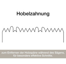 Hobelzahnung zum Entfernen der Holzspäne während des Sägens