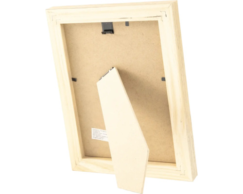 Rückansicht eines Holzbilderrahmens mit Aufsteller