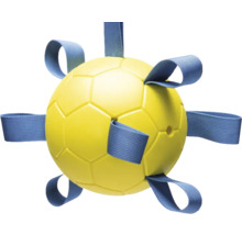 Gelber Spielball mit blauen Schlaufen