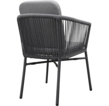 Grauer Gartensessel mit Kordelbespannung und Sitzkissen