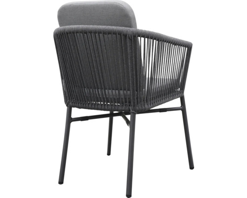 Grauer Gartensessel mit Kordelbespannung und Sitzkissen