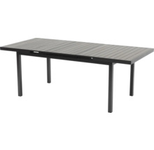 Ausziehbarer Gartentisch mit einer Tischplatte aus Latten und einem Untergestell