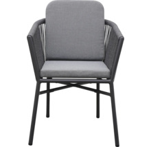 Grauer Loungesessel mit Metallrahmen und Kissen