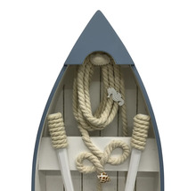 Bateau décoratif en bois avec corde, rames et coquillages