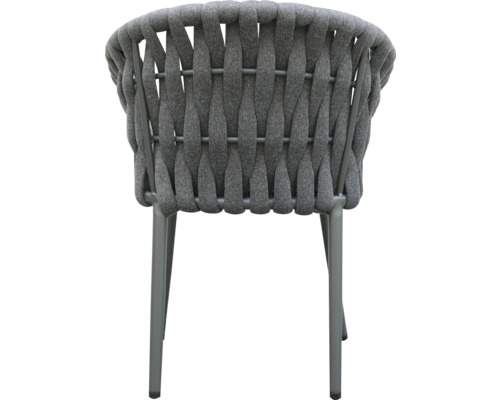 Gartenstuhl mit geflochtener Rückenlehne und Metallbeinen