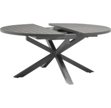 Ausziehbarer Gartentisch mit rundem Tischblatt und Metallgestell