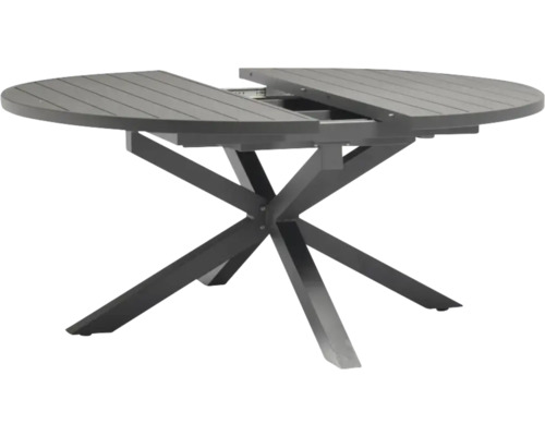 Ausziehbarer Gartentisch mit rundem Tischblatt und Metallgestell