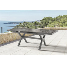 Table de jardin extensible avec structure en métal et plateau aspect bois