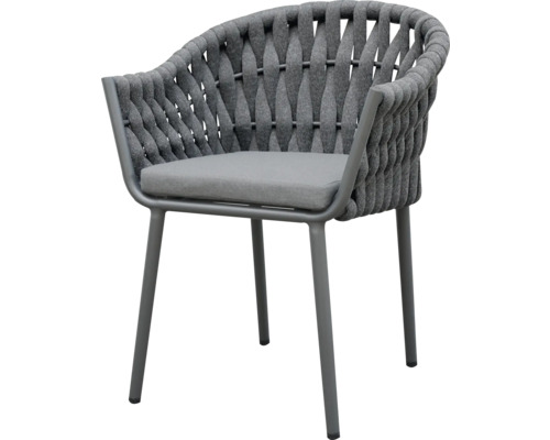 Grauer Gartensessel mit Kordelbespannung und Armlehnen