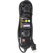 Steckdosenleiste mit drei Steckdosen, drei Meter Kabel und einem Schalter