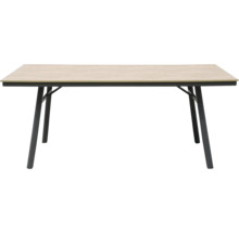 Esstisch mit hellem Holz und Metallgestell