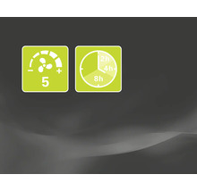 Symbol für fünf Geschwindigkeitsstufen und Timerfunktion