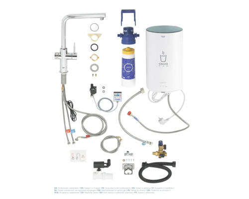 Komplettes Grohe Blue Home Wassersystem mit Armatur, Filter, Kühlgerät und Zubehör