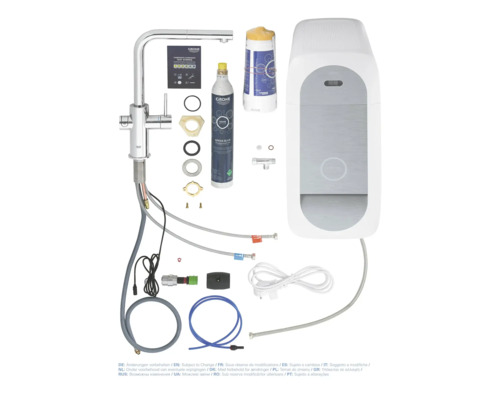 Système d'eau Grohe Blue avec robinet, filtre, bouteille de CO2 et accessoires