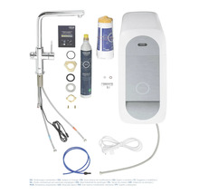 Système d'eau Grohe Blue avec robinetterie, filtre, bouteille de gaz carbonique et accessoires