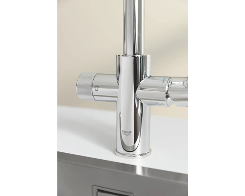 Grohe Logo auf einem verchromten Wasserhahn