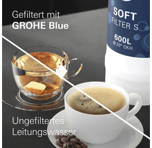Comparaison de l'eau filtrée et non filtrée avec le système d'eau Grohe Blue