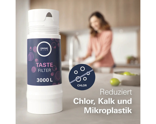 Grohe Blue Wasserfilter reduziert Chlor, Kalk und Mikroplastik