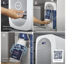 Anleitung zum Wechseln eines Grohe Blue Wasserfilter Systems mit QR Code zum Video ansehen