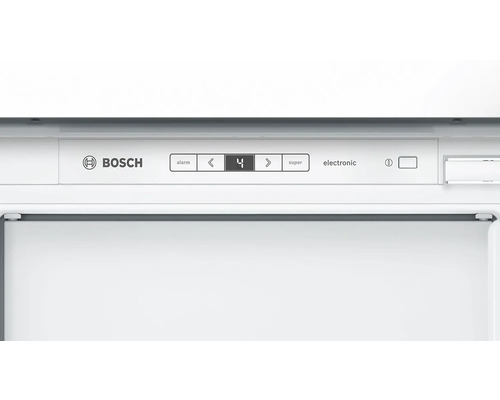 Logo Bosch, commandes du réfrigérateur pour alarme, réglage de la température, fonction super et marche/arrêt
