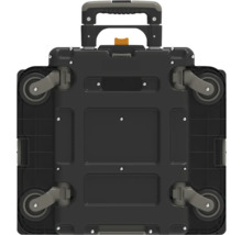 Unterseite eines Transportwagens mit Rädern