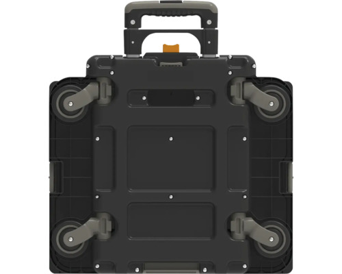 Unterseite eines Transportwagens mit Rädern