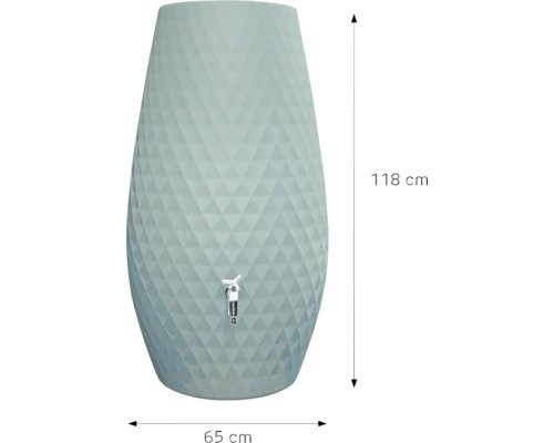Récupérateur d eau décoratif avec motif de losanges et robinet, hauteur 118 centimètres, largeur 65 centimètres.