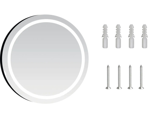 Miroir rond avec quatre chevilles et quatre vis