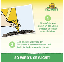 Anleitung zur Anwendung von Gelb-Stickern zum Schutz von Pflanzen.