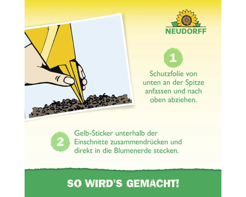 Anleitung zur Anwendung von Gelb-Stickern zum Schutz von Pflanzen.