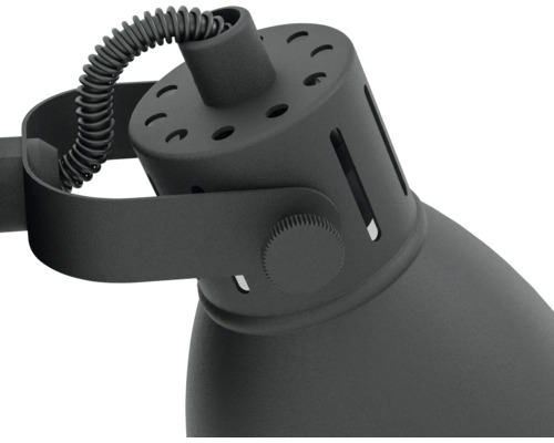 Detailansicht einer schwarzen Lampe mit flexibler Kabelführung