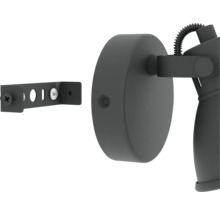 Nahaufnahme einer grauen Wandleuchte mit Montagehalterung