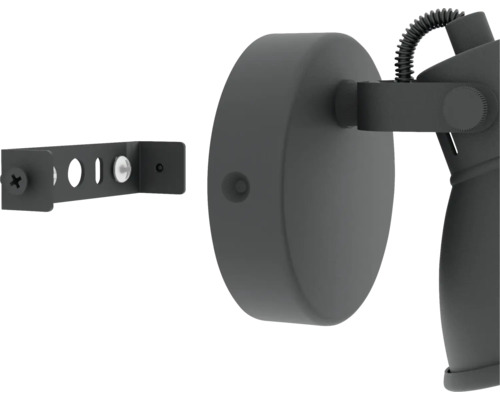 Nahaufnahme einer grauen Wandleuchte mit Montagehalterung