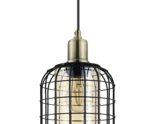 Hängelampe mit Metallkäfig und Glühbirne