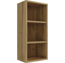 Étagère murale en bois aspect chêne avec trois compartiments.