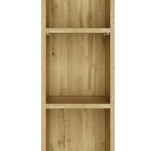 Élément d étagère ouvert avec aspect bois, veinure visible et tablettes.