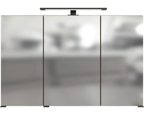 Armoire de toilette à trois portes avec éclairage LED supérieur pour la salle de bains.