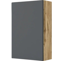 Meuble haut avec façade mate en anthracite et caisson aspect chêne.