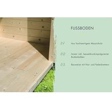 Vue détaillée d'un abri de jardin avec plancher en bois massif