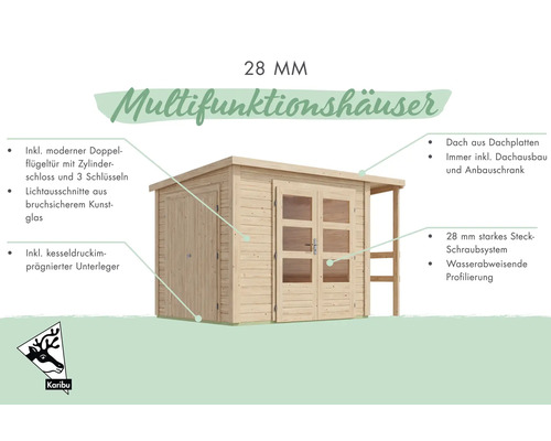 Maison multifonctionnelle avec double porte, serrure à cylindre, découpes lumineuses et plaques de toit