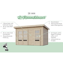 Abri de jardin avec deux pièces, épaisseur de paroi de 28 millimètres et toit en bois massif