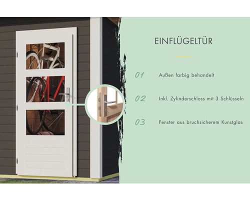 Porte à un vantail avec trois fenêtres en verre synthétique et serrure à cylindre