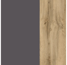 Combinaison d'une surface mate gris foncé et d'un décor en chêne clair avec veinures.