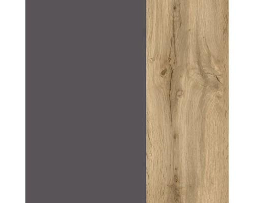 Combinaison d'une surface mate gris foncé et d'un décor en chêne clair avec veinures.