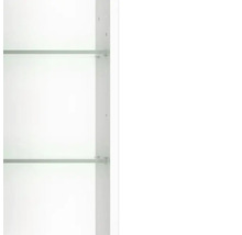 Detailansicht der Glasböden und Fachbodenträger in einem weißen Schrank.