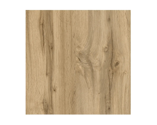 Vue rapprochée d'un revêtement de sol aspect chêne avec veinage naturel et nœuds.