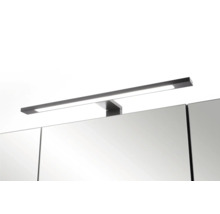 Schwarze LED-Spiegelleuchte zur Montage auf einem Badezimmerschrank, längliches Design mit weißem Licht.