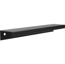 Schwarzer Möbelgriff aus Metall, Kantenprofil.