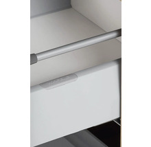 Häfele Schubladenzarge mit Relingstange und Abdeckkappe mit Häfele Logo.
