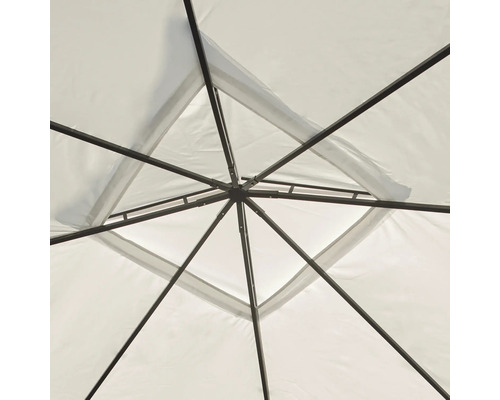 Vue détaillée de la structure de toit d'un pavillon avec revêtement en tissu